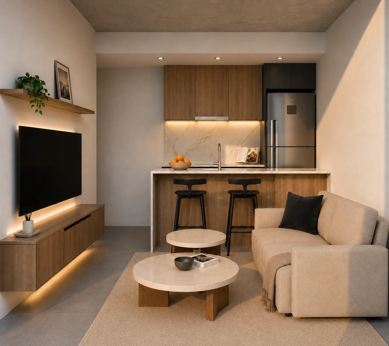 Render cocina unidad U02 — 1 ambiente Arcos 2330